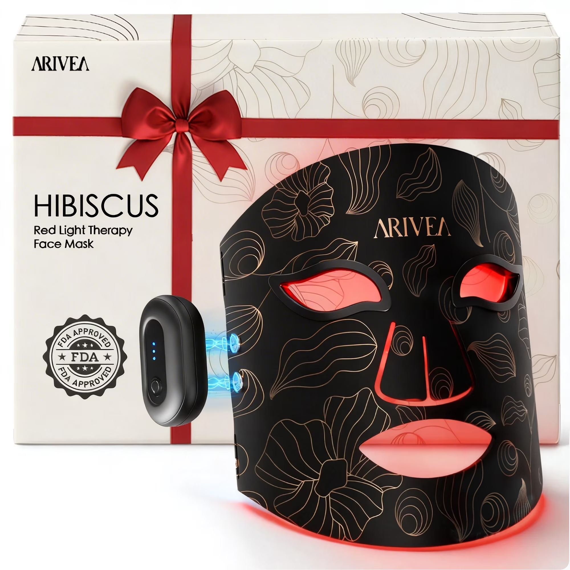 Arivea - Wireless Red Light Therapy Mask for Face, Rechargeable NIR LED, Home & Travel